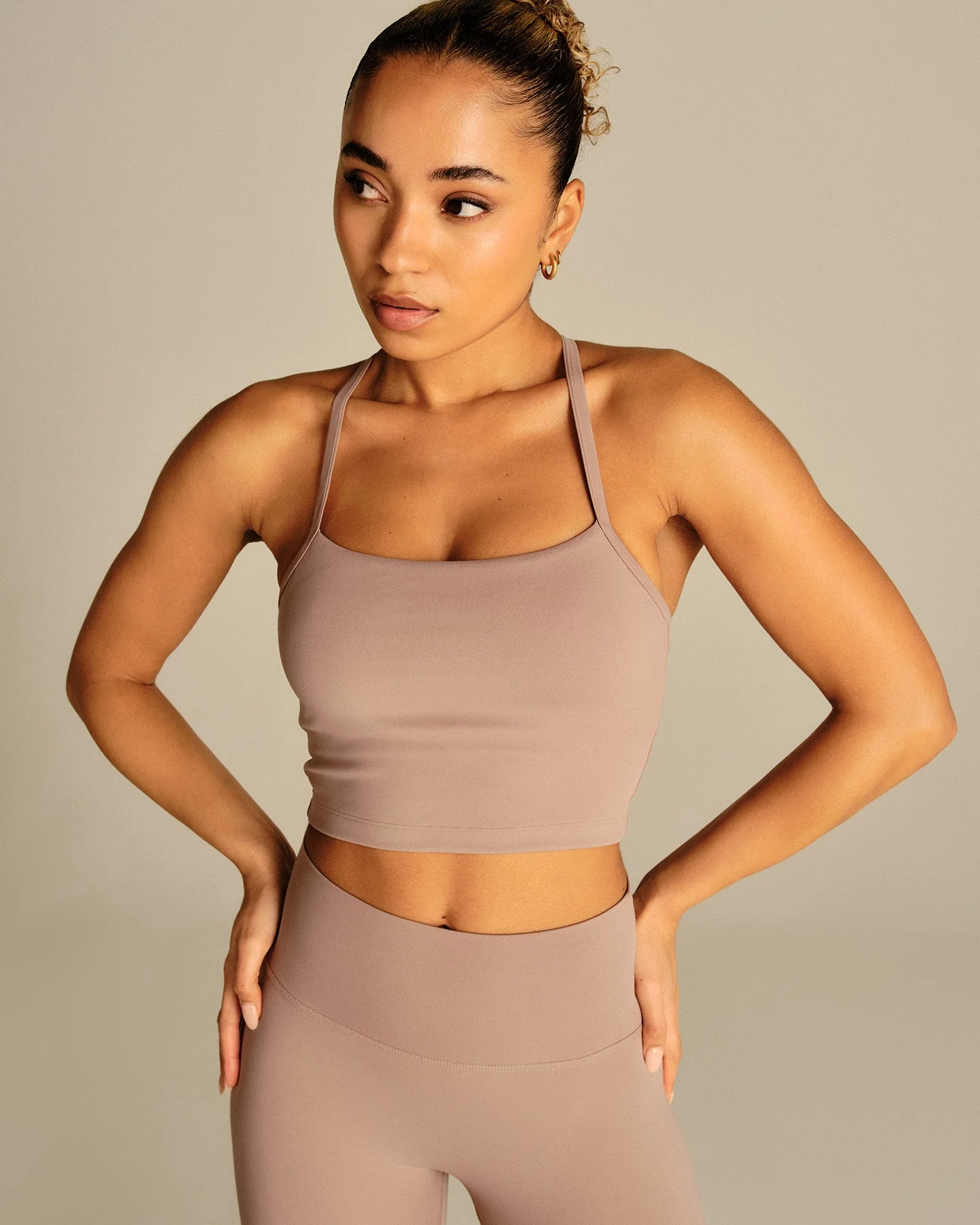 Essential Built-In Bra Crop Tank Top | Mauve Taupe - Image 4