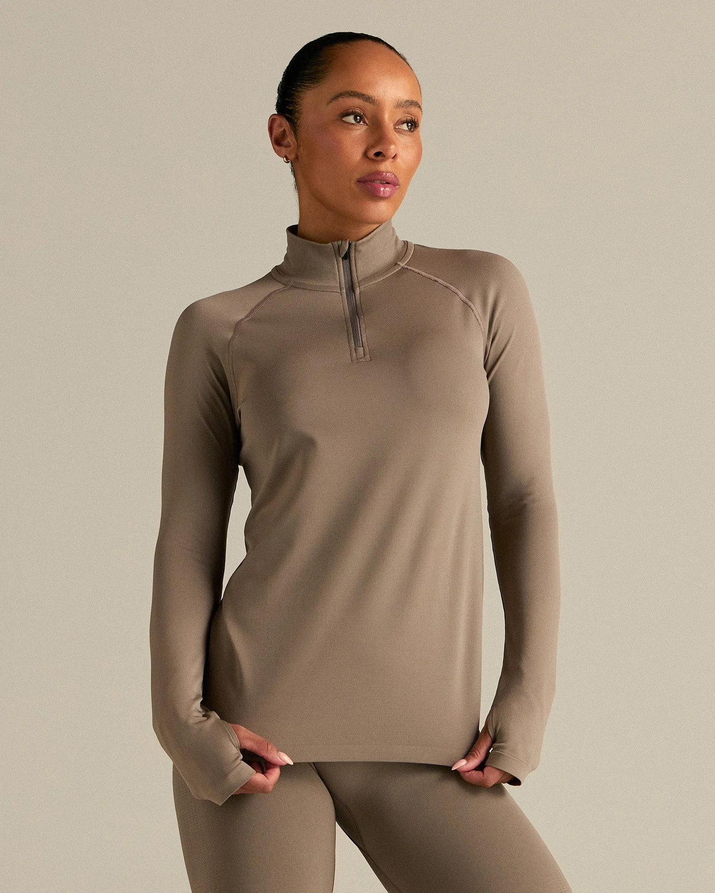 Lightweight Long Sleeve 1/4 Zip Top | Taupe Grey