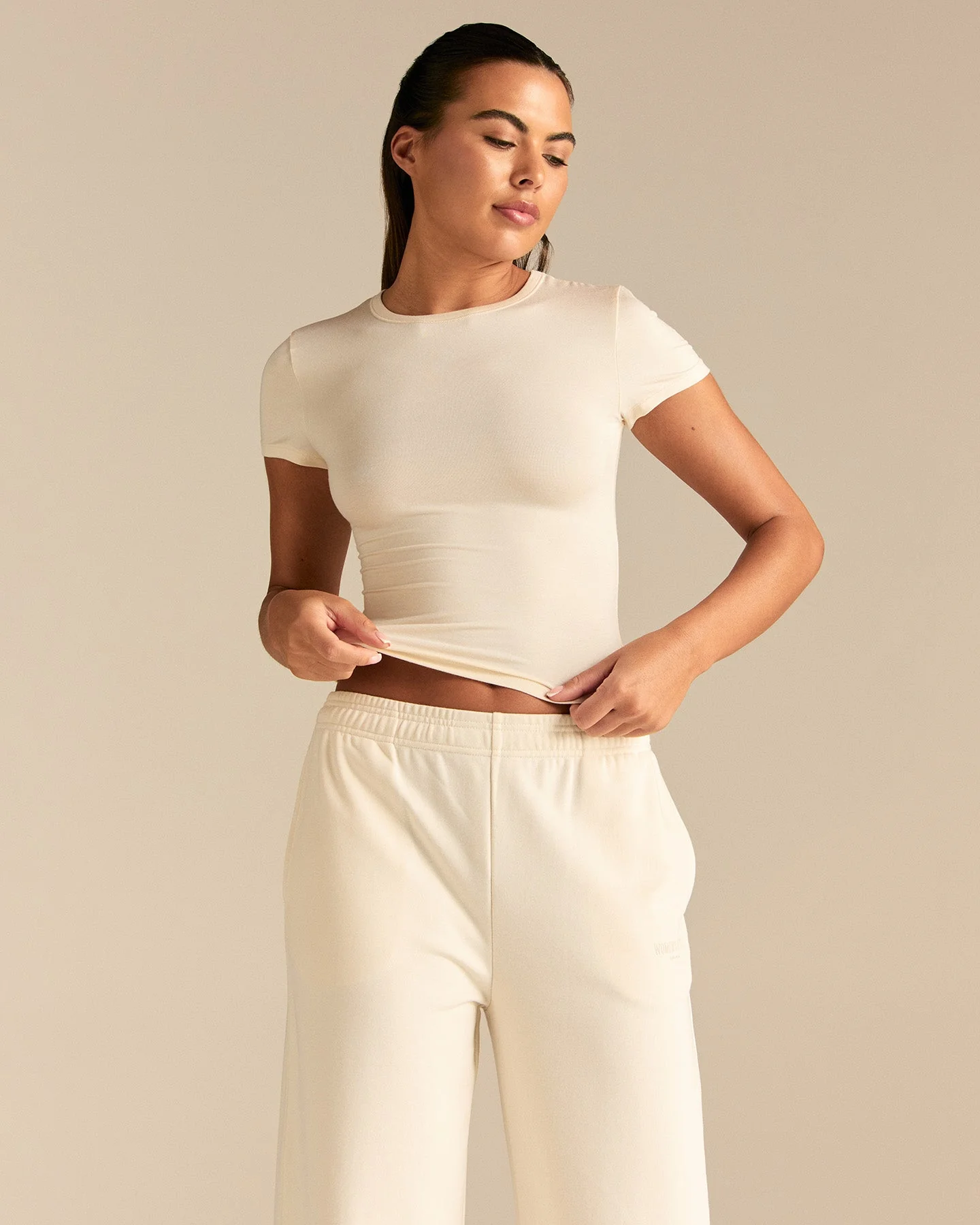 Smooth Contour Midi Short Sleeve T-Shirt | Coconut White - Image 3