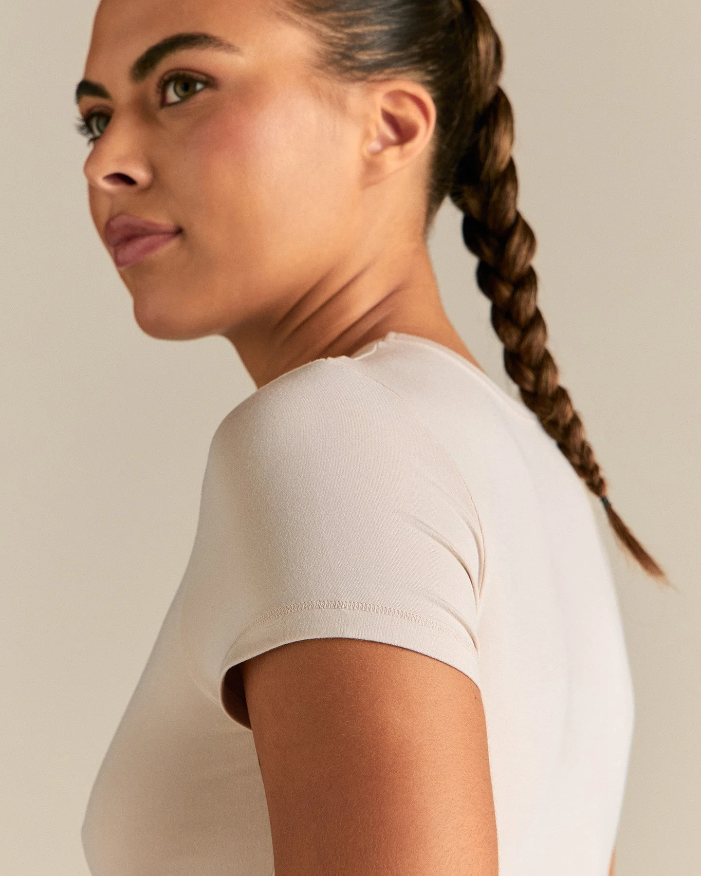 Smooth Contour Midi Short Sleeve T-Shirt | Stone - Image 3