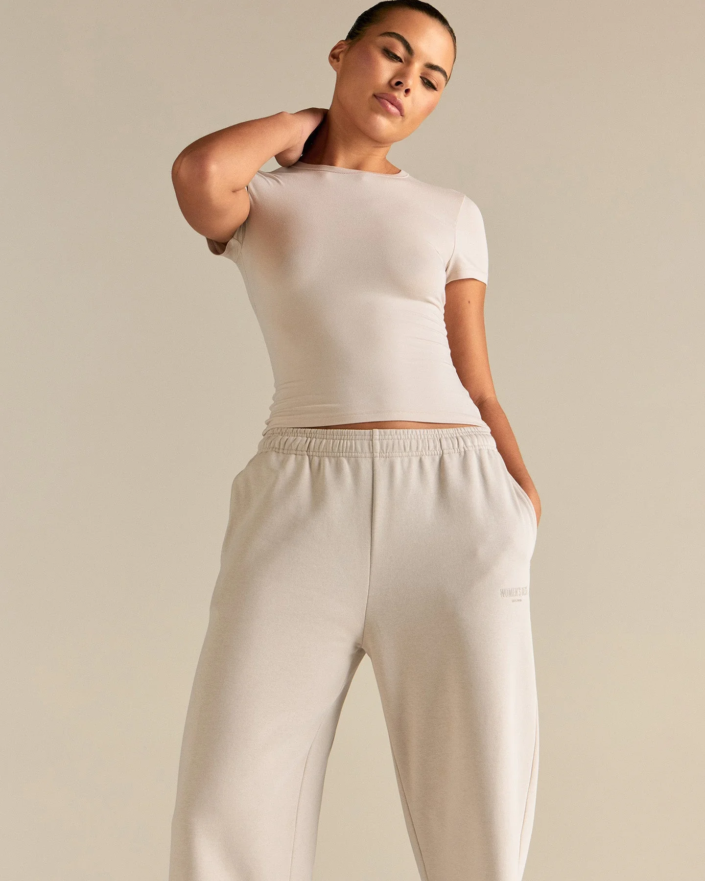 Smooth Contour Midi Short Sleeve T-Shirt | Stone - Image 8